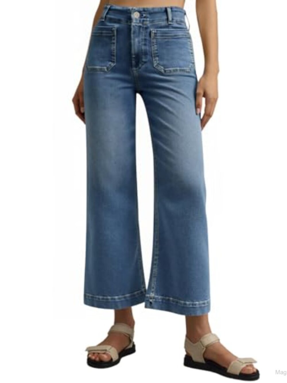 High Waist Wide Leg Cropped Baggy Jeans Women Denim Pants